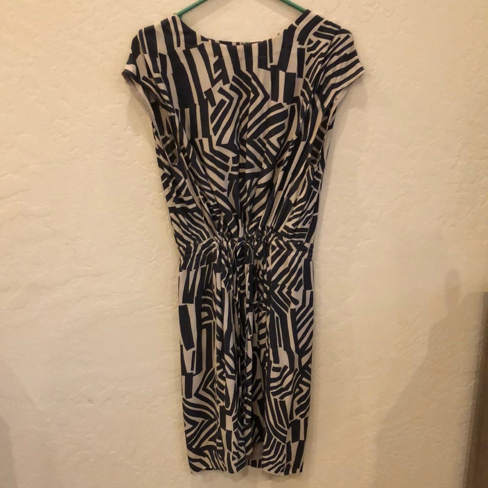 LOFT Tie Waist Geometric Print Dress